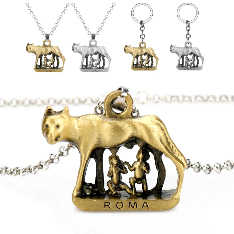 

Roma Wolf Baby Necklace Bronze Building model Pendant Necklaces Newest Creative Jewelry Link Chain Necklace