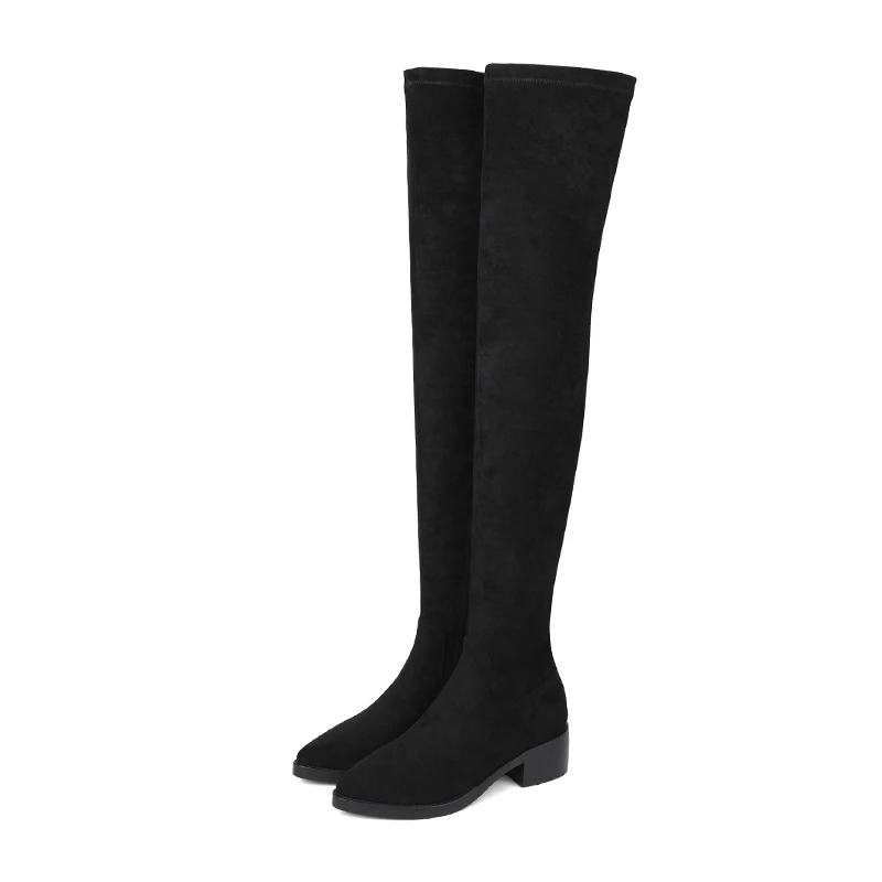FITWEE Real Leather Over The Knee Boots Women Pointed Toe Zipper Thick Heel Shoes Winter Warm Thigh High Boots Size 32-43