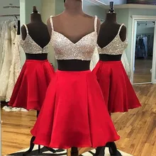 Rot Zwei Stücke Strass Kurze Cocktailkleider Sexy V-ansatz Isolationsschlauchbügels Kurzen Prom Kleider Red Cocktail Party Kleider