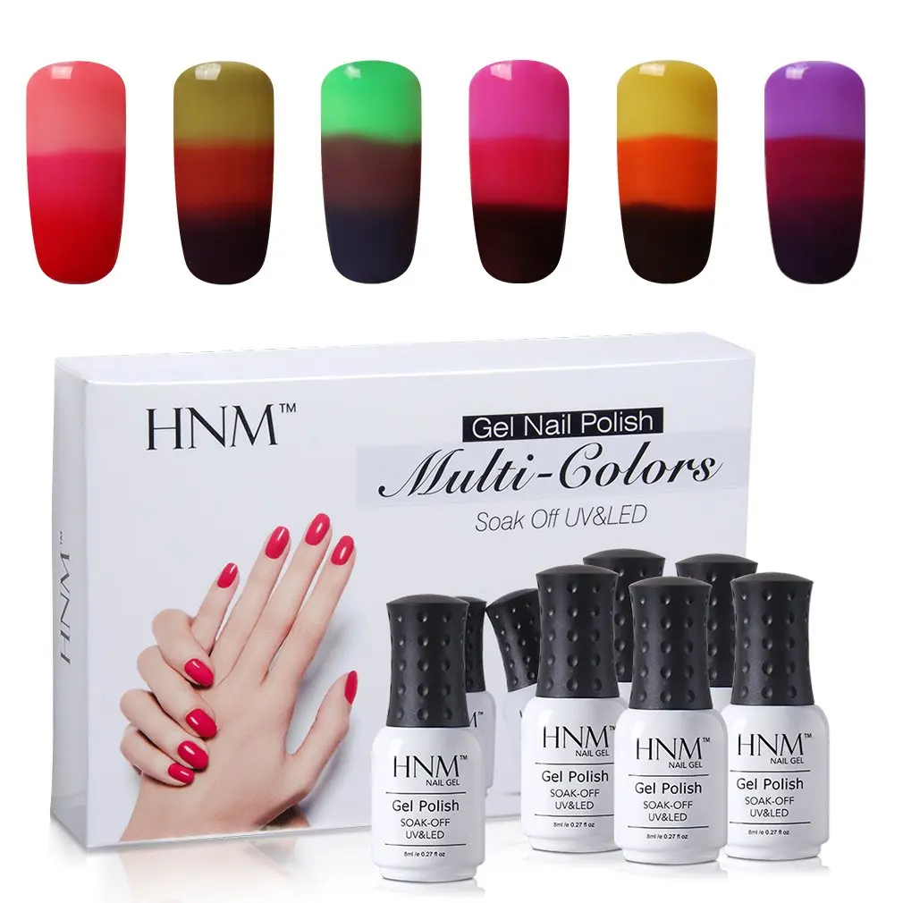 

HNM Big Sales 3 in 1 Color Change Gel Nail Polish 6pcs Set Thermo GelLak Semi Permanent Manicure Varnish Gift Box Kit 8ml