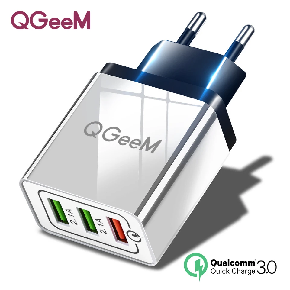 

QGEEM 3 USB Charger Quick Charge 3.0 Fast USB Wall Charger Portable Mobile Charger QC 3.0 Adapter for Xiaomi iPhone X EU US Plug