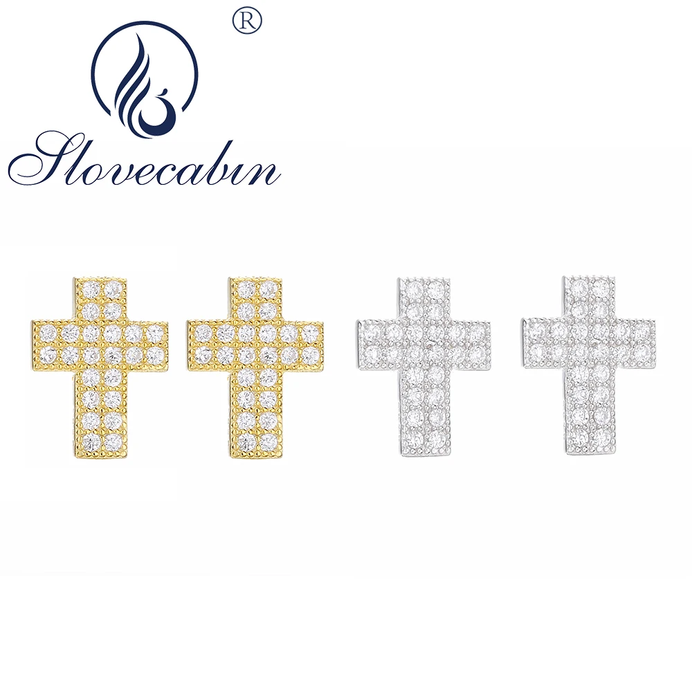 

Slovecabin Real 100% 925 Sterling Silver Vintage Cross Cubic Zircon Stud Earrings Men Bijoux Luxury Japan Jewelry Women Gift