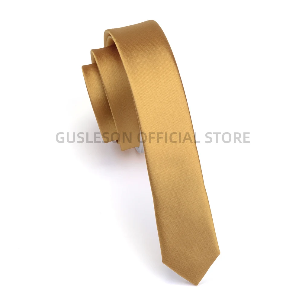 GUSLESON Super Slim Tie 3cm Satin Red Yellow Black Solid Ties Handmade Fashion Men Skinny Narrow Necktie For Wedding Party