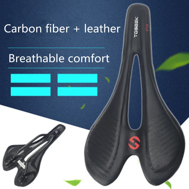 

Toseek New Mtb Mountain Road Bike Full Carbon Fibre + Genuine Leather Saddle Carbon Bicycle Saddle Super Light Carbon Seat Parts