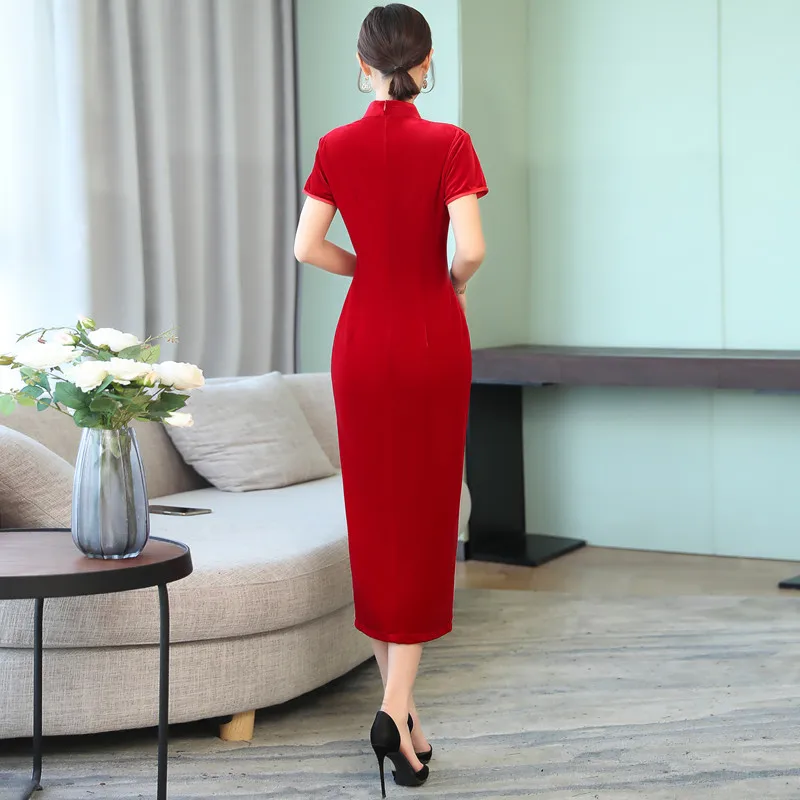 Новое поступление, модное зеленое велюровое Мини Cheongsam китайское женское платье, элегантное Qipao Vestidos, размер S M L XL XXL XXXL 27599A