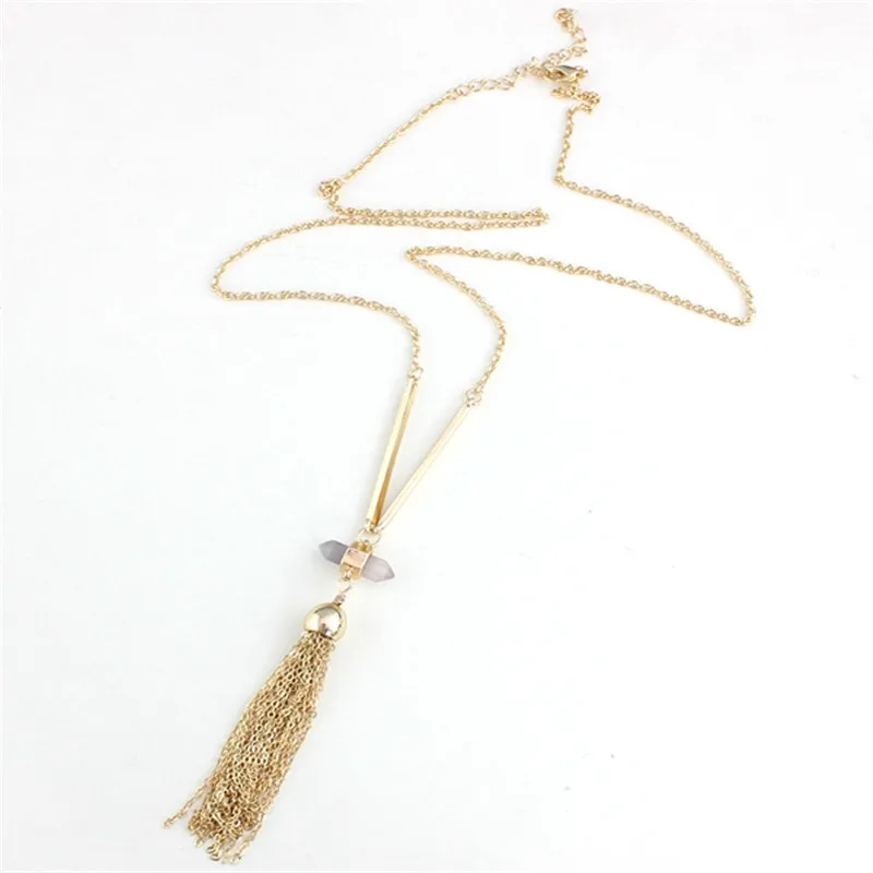 

XQ 2015 free shipping Euramerican style restoring ancient ways the new alloy gold tassel stone pendant woman long necklace