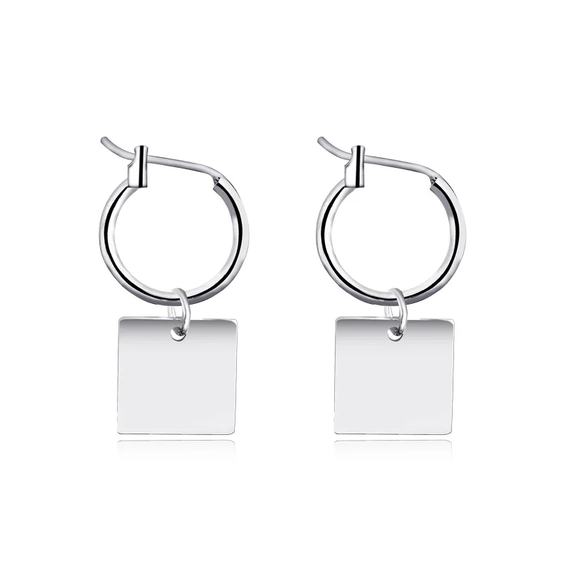 

GEOMEE 1Pair New Trendy Round Earrings with Square Pendants Hoop Earrings for Women Fashion Jewelry Accessories Femme Brinco