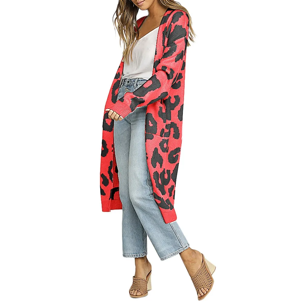 

2018 Fashion Style Women Knitted Leopard Print Long Sleeve Cardigan Sweater Coat For Female Spring,Autumn,Winter