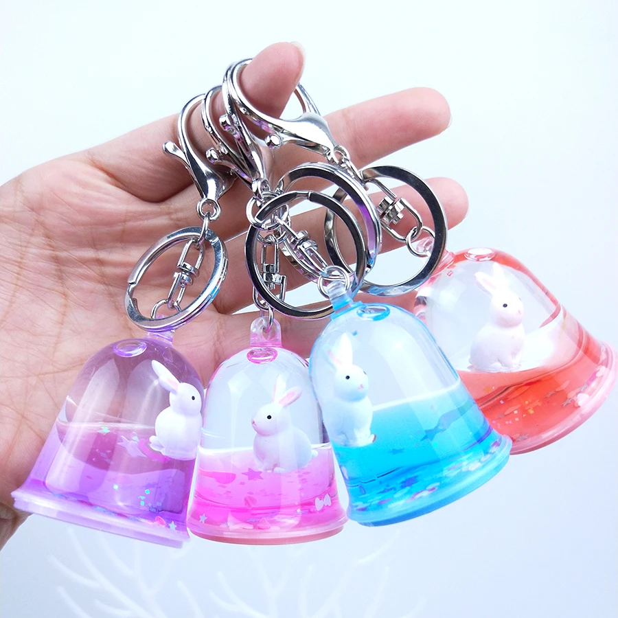 

Quicksand Keychain Floating Rabbit Sequin Glitter Key Chain Acrylic Liquid Keyring Couples Women Men Girl Gift Backpack Pendant
