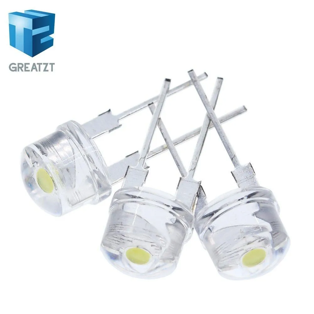 

GREATZT 10PCS NEW F8 8mm 0.5W 3.0-3.2V Straw hat LED White Super bright LED lamp Wide Angle Transparent LED Lamp Strawhat LED