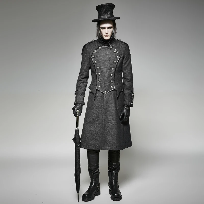 

Punk Military Uniform Long Coat Men Personality Wool Jackets Steampunk Gothic Autumn Winter High Collar Cloak Coats Windbreakers
