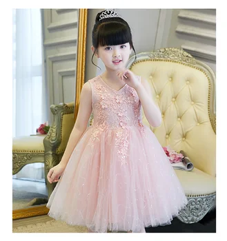 

2019 summer Lase wedding Girl dress fashion applique sleeveless children's Girl dress Pink/white performance clothing Pink/white