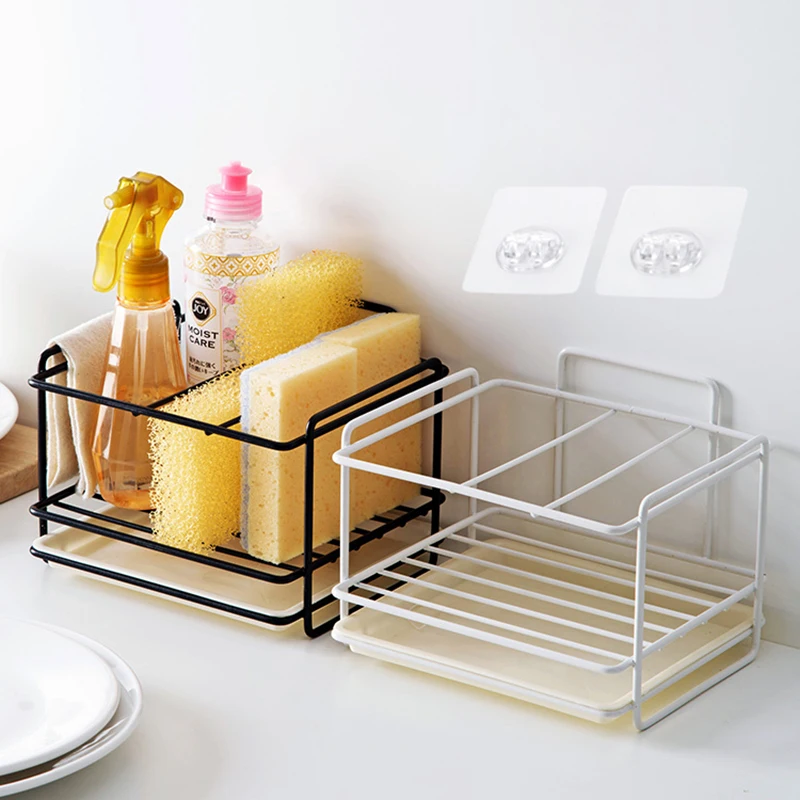 

Sink Sponge Drain Storage Rack Iron Kitchen Sundries Cleaning Cloth Storage Shelf Bathroom Cosmetic Organizer Hanging Basket