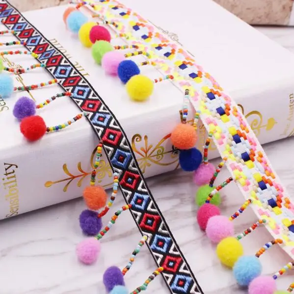 

10yards/lot 3styles DIY Material Lace Fabric Rainbow Pompom Trim Pom Pom Decoration Tassel Ball Fringe Ribbon Sewing Accessories