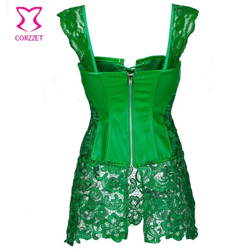 Зеленые цветочные кружева и кожа плюс размер Талии Тренажер корсетное платье в стиле стимпанк Сексуальное белье корсетт для женщин готическая одежда