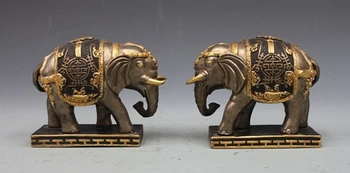 

100% Bronze 24K Gold Silver Auspicious Elephant Imperial family statue pair