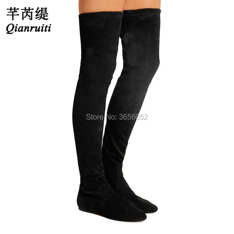 

Qianruiti Sping Autumn Botines Mujer 2018 Faux Suede Sexy Thigh High Boots Women Casual Shoes Stretchy Flat Sock Boots Over Knee