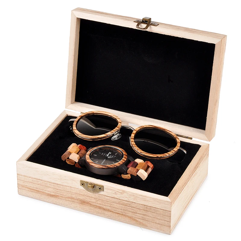 BOBO BIRD Wooden Sunglasses Men Watches Ladies in Suit Present Box Gift Wood Quartz Wristwatch Male relojes para hombre