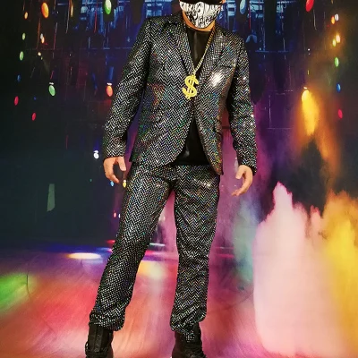 

New Men Suit Super Shiny Silver Dot Casual Cool Suits Nightclub Party Stage Male Singer DS DJ Costume Homme Dress Suit Masculino