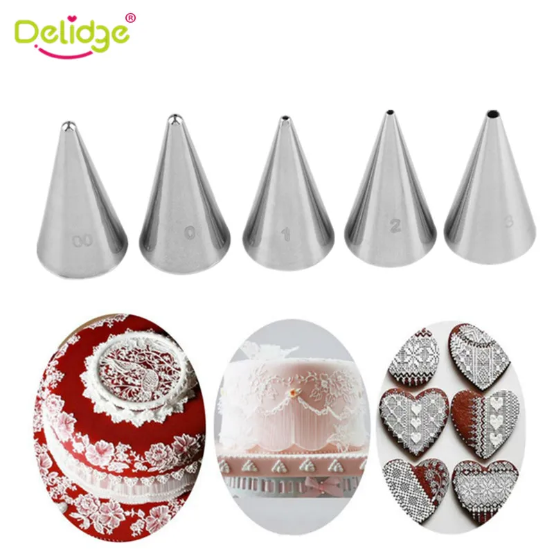 

Delidg 5Pcs/set Stainless Steel Icing Piping Nozzles Set Metal Cream Tips Cake Cream Decorating Pastry Tools