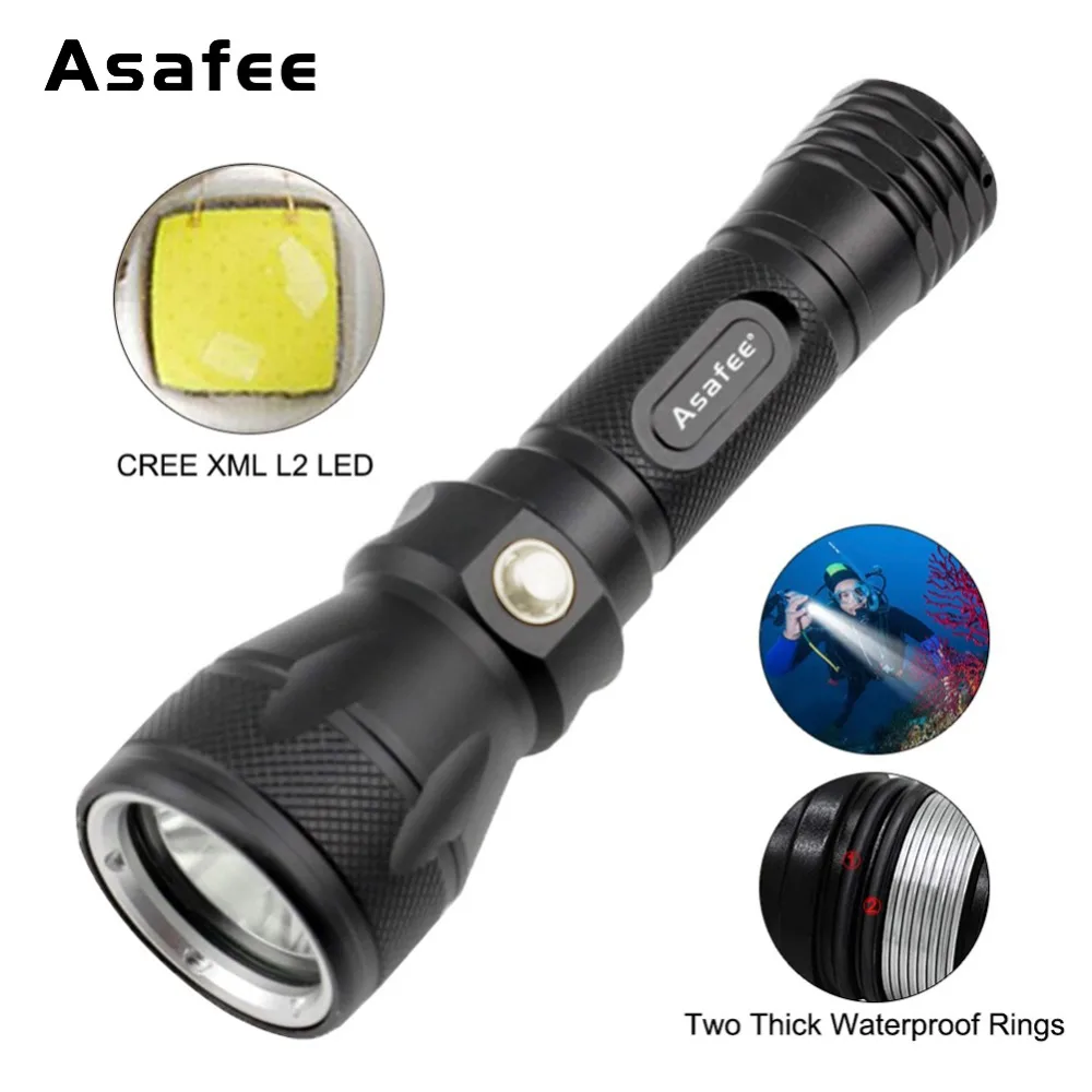 

Asafee Diver Torch CREE XML L2 LED Waterproof Diving Flashlight with Battery and Charger