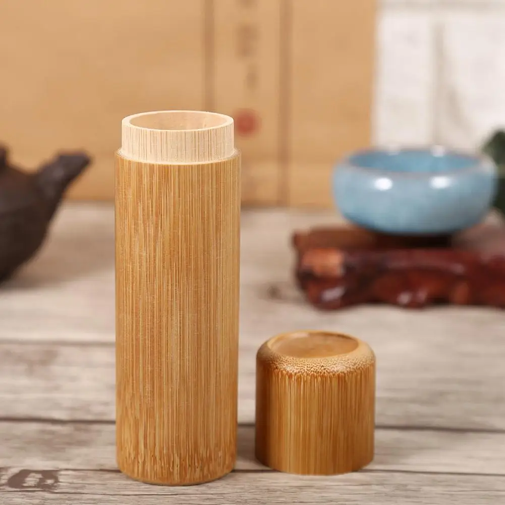 

Hot 1 Pcs Bamboo Tube Tea Box Airtight Small Container Spices Storage Jar with Lid XJS789