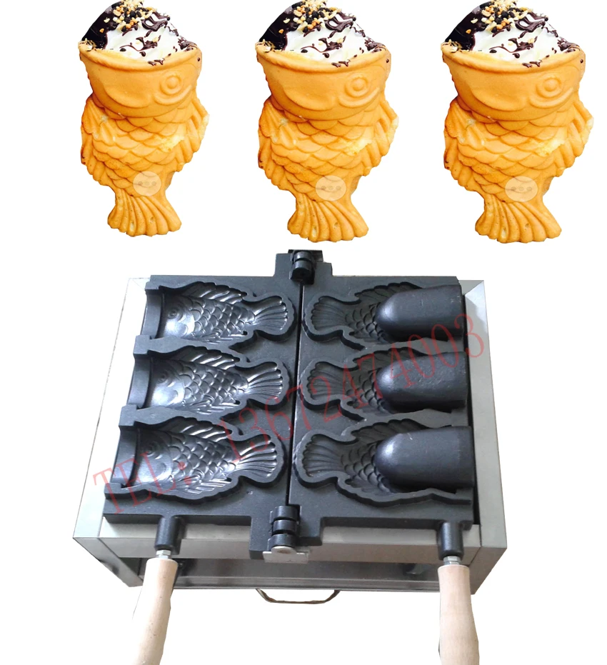 

Free shipping 110V 220V Open Mouth ice cream taiyaki machine big fish cone maker buy machine come with tools
