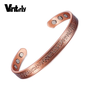 

Vinterly Pure Copper Bracelet Women Men Vintage Magnetic Bracelet Health Energy Adjustable Cuff Charm Copper Bracelet & Bangles