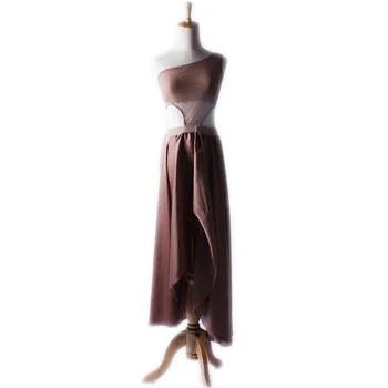 

The New Children's Female Long Dew Umbilical Dress with Latin Modern Dance Skirt False Two Single Shoulder 2394