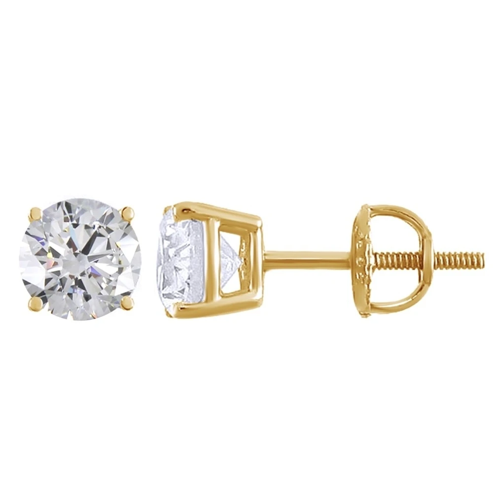 0.75 CT Round Cut Natural Diamond 18K Yellow Gold Stud Earrings With Screwback