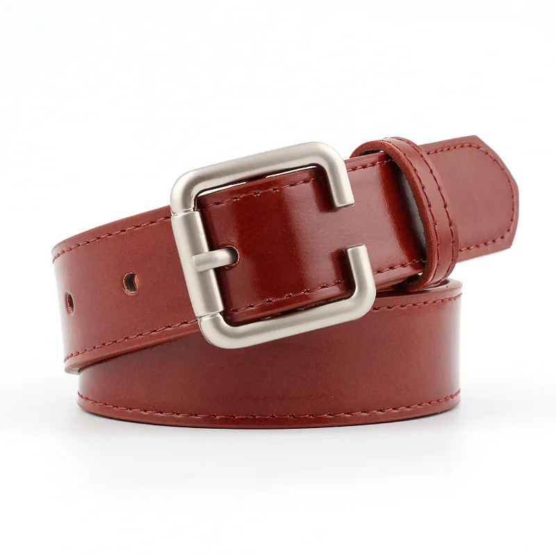 Кожаный ремень черный KLV металлический античный модный искусственный ремень женские джинсы с пряжкой Ремни из искусственной кожи унисекс - Цвет: brown