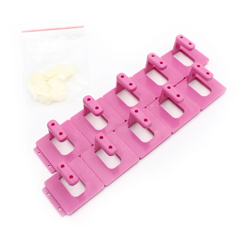 10 насадок+ 10 съемных рамок для обучения ногтям, натуральные накладные инструменты для маникюра, практические советы, паллет для самостоятельного маникюра - Цвет: Розовый