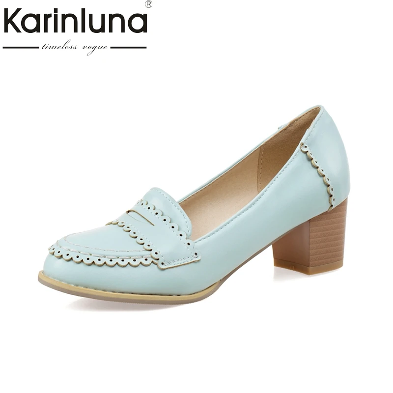 

Karinluna 2018 Retro Big Size 33-43 Square Heels Slip On Spring Women Shoes Pumps Sweet Comfortable Woman Shoes Footwear
