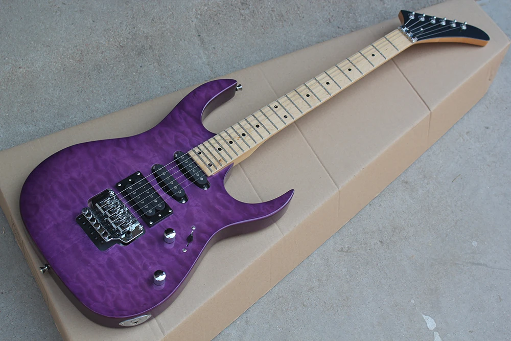 

Factory Custom Purple body Electric Guitar with Flame Maple Veneer,SSH Pickups,Maple Neck, Double Rock,Offer Customized