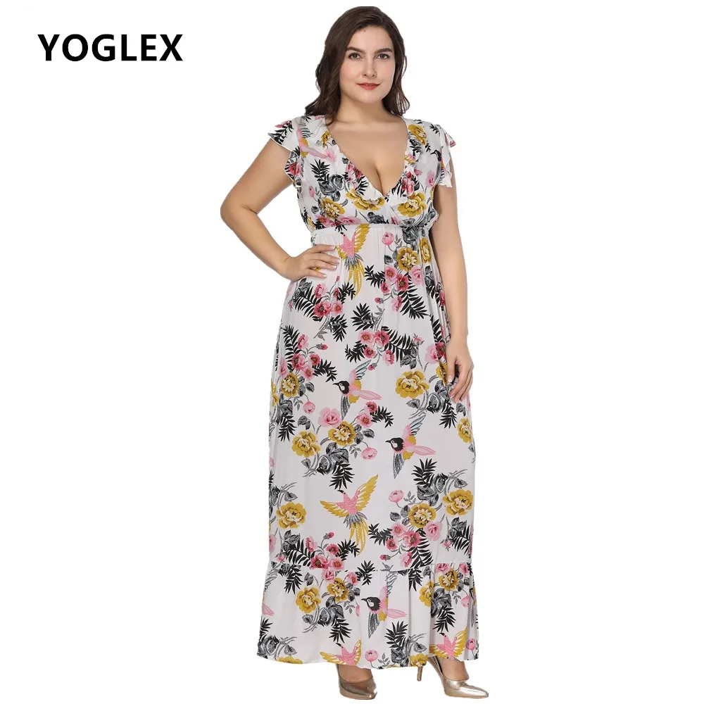 

Women Plus size Summer Dress XL- 5xl 6xl 7xl 2018 Lady's Sexy Floral Print Bohemian V-Neck beach holiday Maxi long Dresses