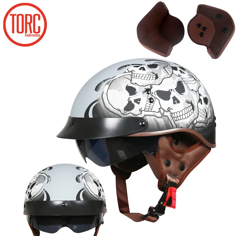 TORC T55 винтажный мото rcycle шлем Vespa винтажный летний полушлем с внутренним козырьком реактивный Ретро мотоциклетный шлем в горошек