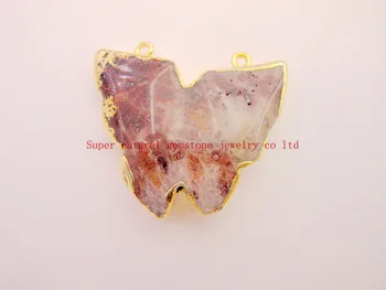 

Mystic Mexico Agat e Stone Butterfly Pendant Natural Stone Drusy Pendant Bead for Jewelry Making 5pcs/lot 2loops