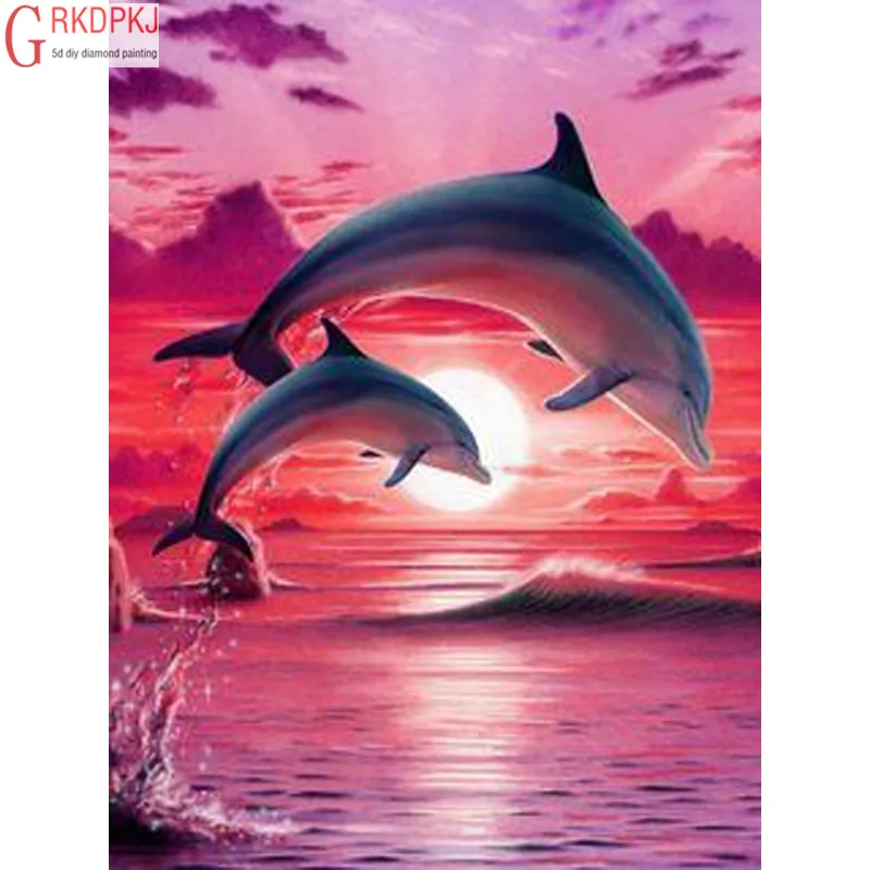 5D DIY Diamond Painting Full Square Round Embroidery Inlay Red Sea Sunshine Dolphin Fashion Crafts Gifts Home Party Decoration | Дом и сад