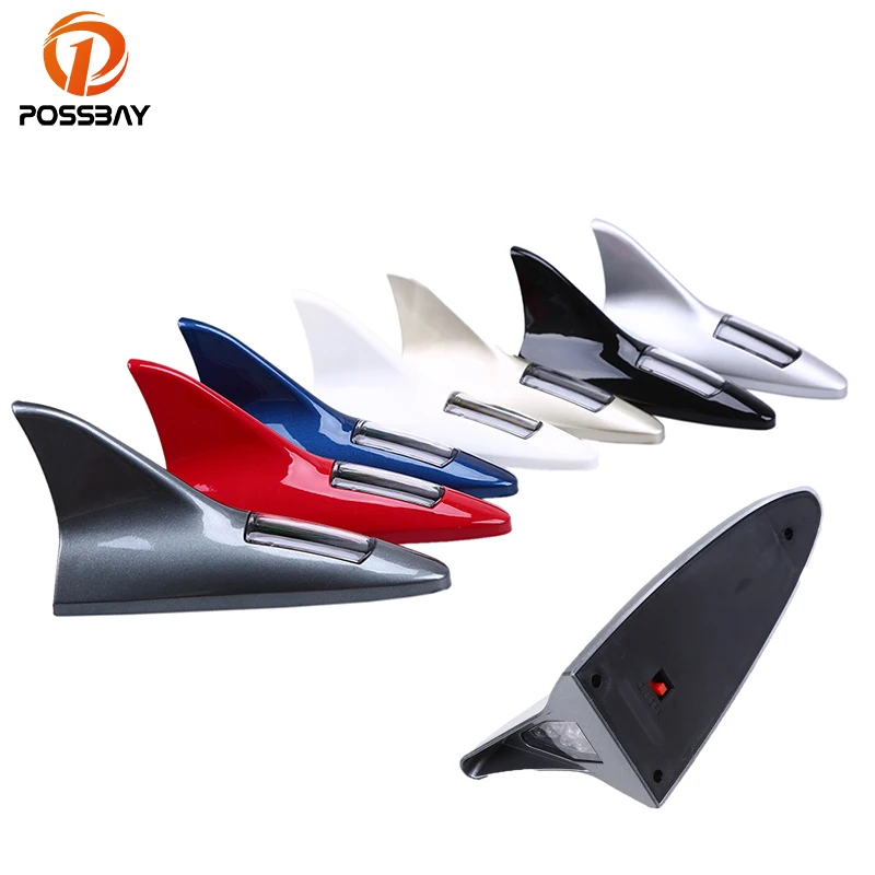 

POSSBAY Car Shark Fin Antennas LED Solar Powered Aerial Roof Decoration Antenna Warning LED Tail Light for Renault Ford Kia