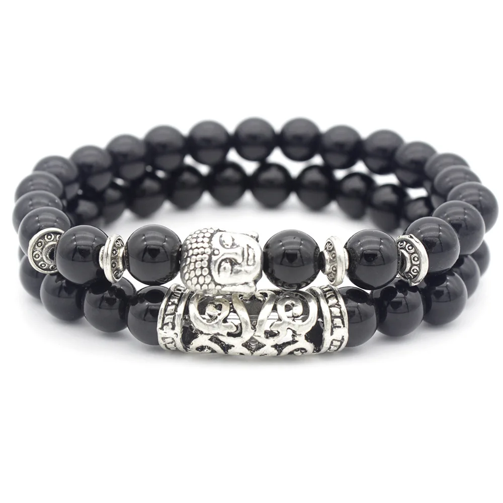 

2Pcs/Set Couples Distance Bracelet Classic 8mm Natural Stone Lava onyx howlite stone Beaded Bracelets for Men Women Best Friend