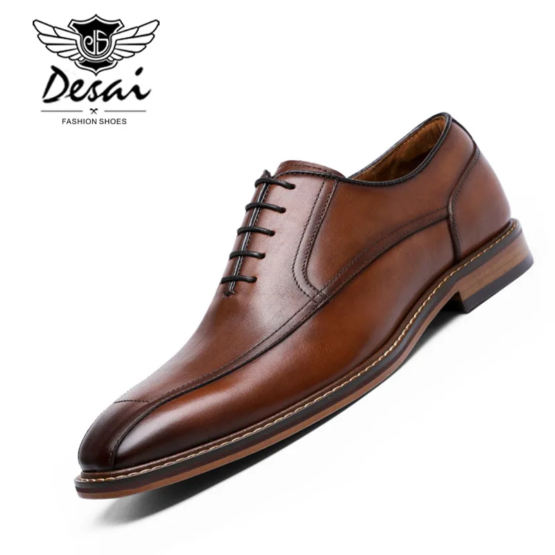 

DESAI Business Dress Men's Shoes Genuine Leather Retro Style Casual Shoes Gentleman Wedding Shoes Fashion Oxfords EUR Size 38-43