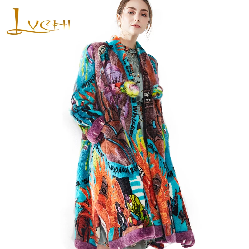 Женское вельветовое пальто LVCHI Winter2017 импортное Норковое Пальто с треугольным