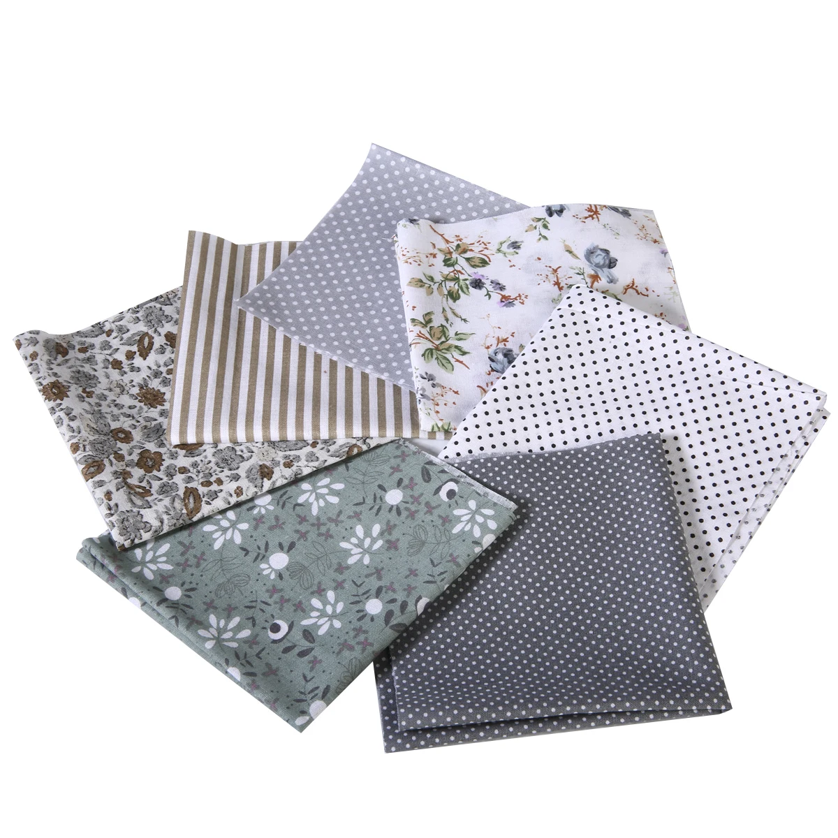 2019 New 7pcs 25x25cm Cotton Fabric Printed Cloth Sewing Quilting Fabrics for Patchwork Needlework DIY Handmade Accessories Gray