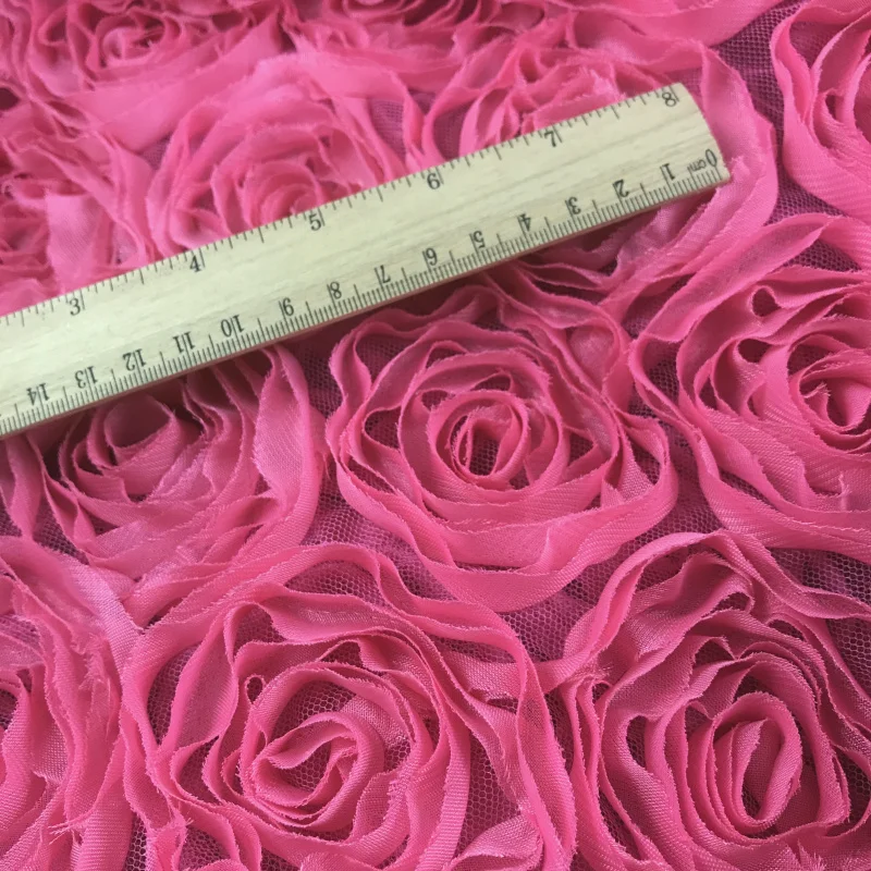 1 meter 128cm 50.39 width rose red 3D rose mesh embroidered fabric for dance wedding dress childrenwear MM216 free ship