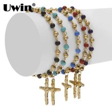 Uwin 5 Красочный браслет с розами бусины с крестом Иисуса высокое качество из нержавеющей стали модные хип хоп очаровательные браслеты для женщин