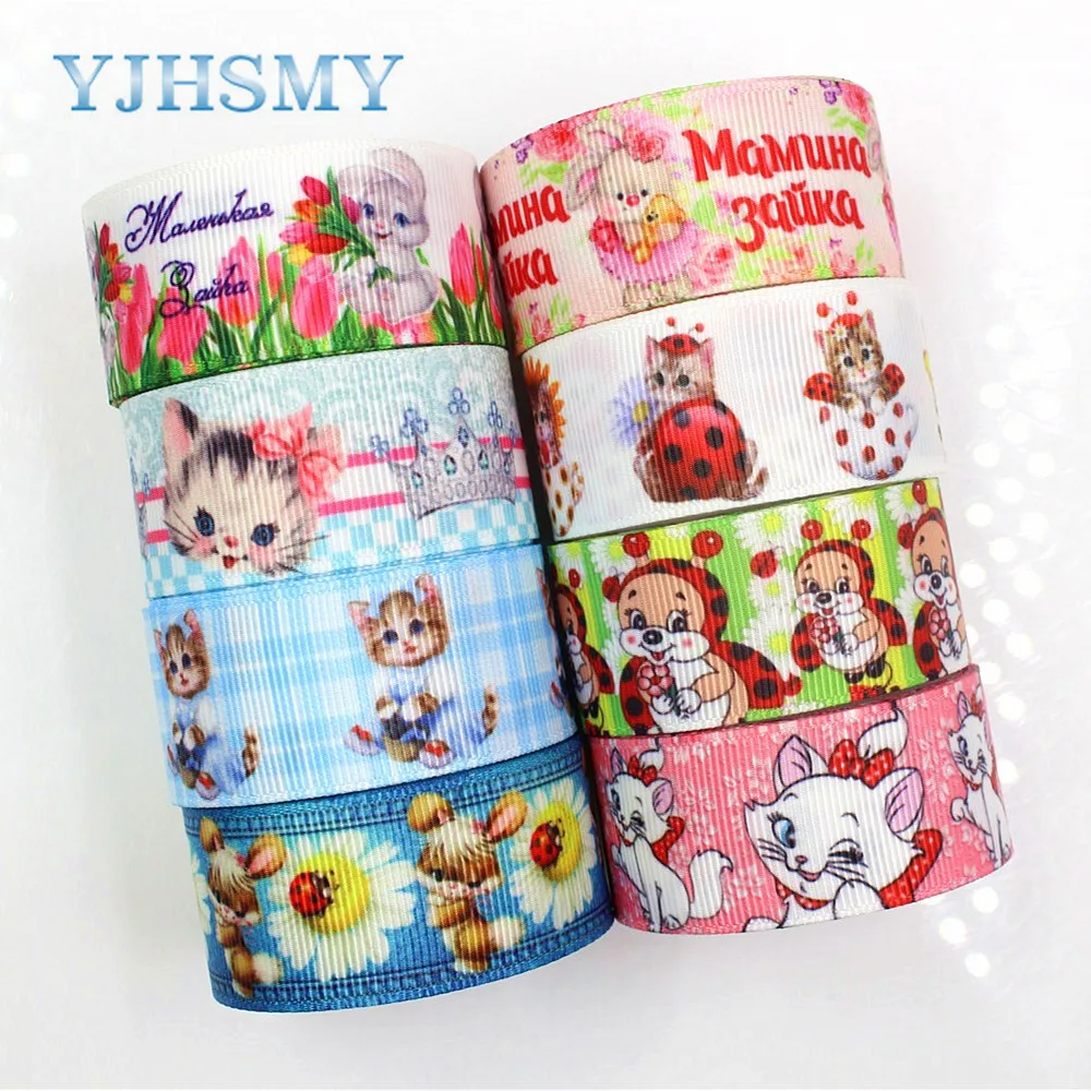 

YJHSMY,G-18616-466,25 mm 5 Yards Cartoon Cat Printed grosgrain ribbon,clothing accessories Webbing, DIY handmade materials