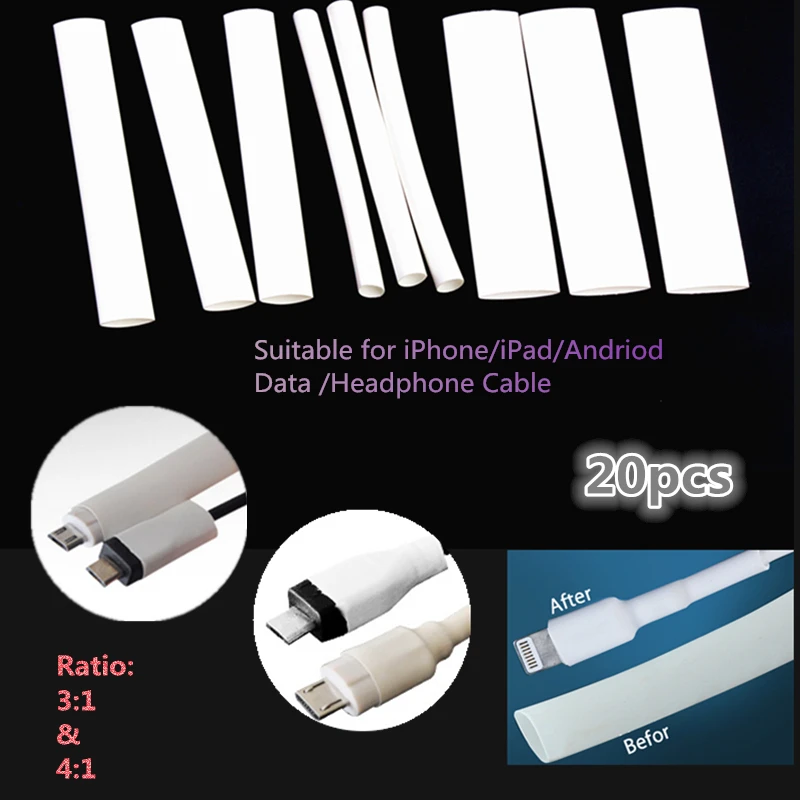 20pcs White cable protective sleeves Heat Shrink Tubing R31/41