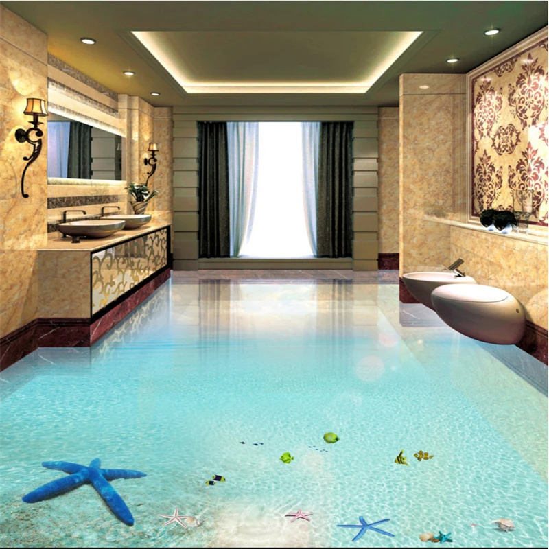 

beibehang Custom flooring waterproof nonwovens wallpaper tropical underwater world 3D stereo bathroom living room floor