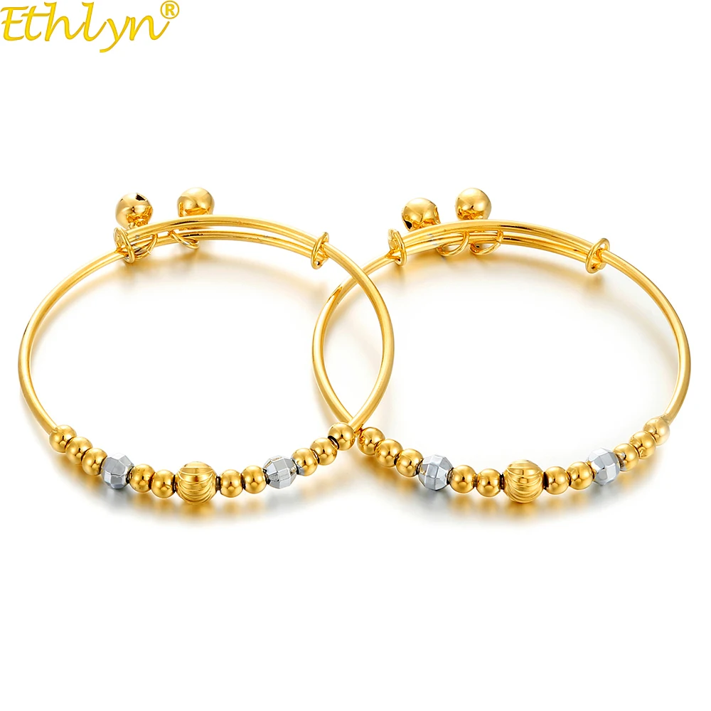 Ethlyn 2pcs/lot Classical Smooth Lucky Baby Newbaby Gold Color Kids  Adjustable Bangle Bracelet Best Children Gifts B147 - Bangles - AliExpress