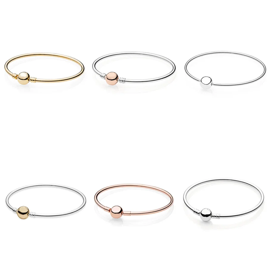 

6 Color 925 Sterling Silver Bracelets Charms Round Bead Buckle Bangles Bracelets for Women fit Diy Beads Charm